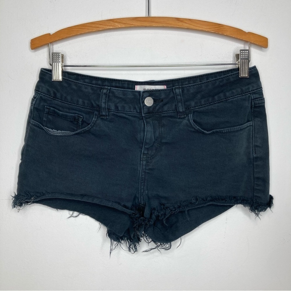 PINK Victoria’s Secret black denim shorts raw hem size 4